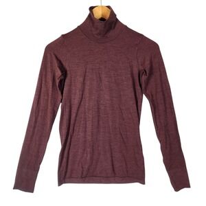 Athleta Foresthill Ascent Seamless Turtleneck Small Maroon Wool Long Sleeve